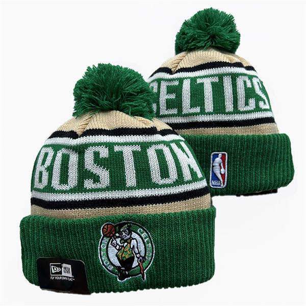 NBA Boston Celtics Green Cream White Cuffed Pom Knit Hat YD2503212 (4)