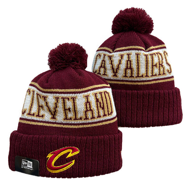 NBA Cleveland Cavaliers Burgundy White Cuffed Pom Knit Hat YD2503212