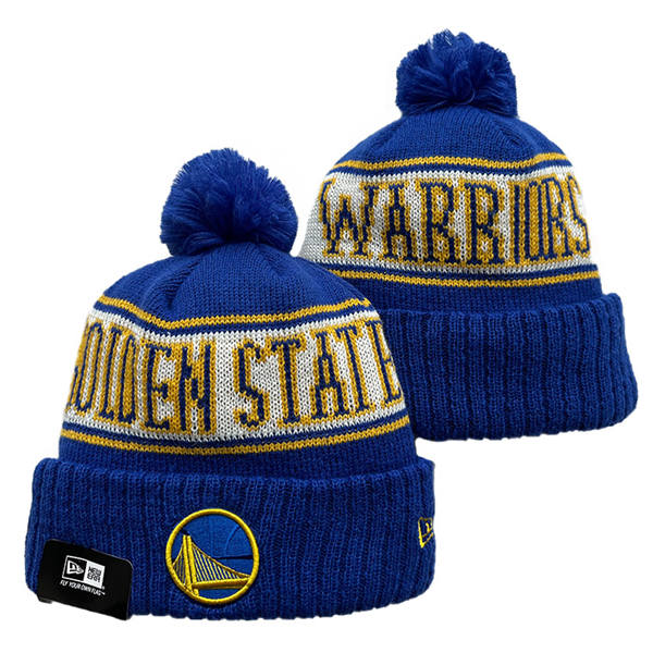 NBA Golden State Warriors Royal White Golden Roayl Cuffed Pom Knit Hat YD2503212 (1)
