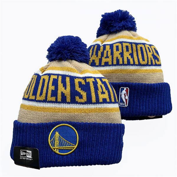 NBA Golden State Warriors Royal Cream Gold  Cuffed Pom Knit Hat YD2503212 (8)