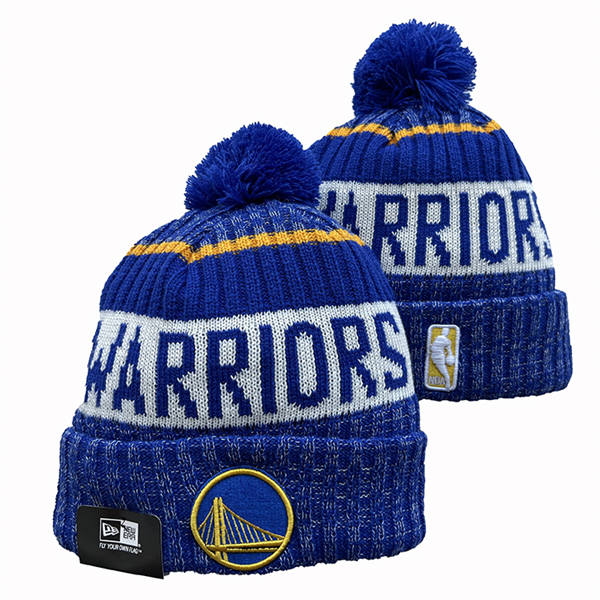 NBA Golden State Warriors Royal White Royal Cuffed Pom Knit Hat YD2503212 (9)