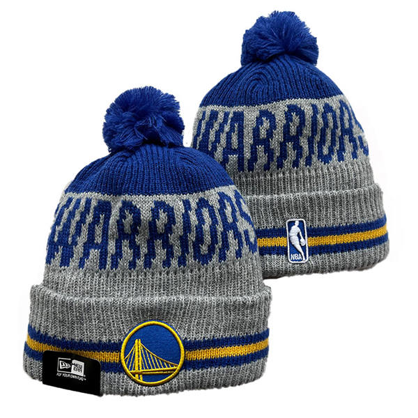 NBA Golden State Warriors Gray Royal Cuffed Pom Knit Hat YD2503212 (6)