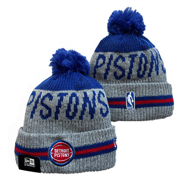 NBA Detroit Pistons Gray Blue Cuffed Pom Knit Hat YD2503212