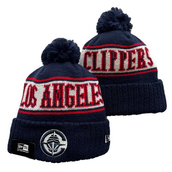 NBA Los Angeles Clippers navy white red  Cuffed Pom Knit Hat YD2503212