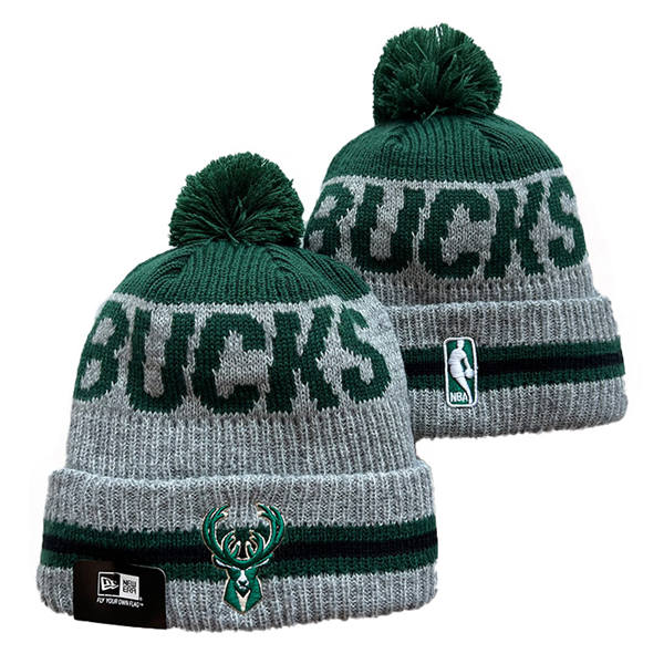NBA Milwaukee Bucks Gray Green Cuffed Pom Knit Hat YD2503212 (4)