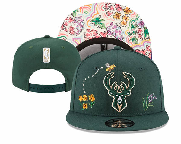NBA Milwaukee Bucks Green flowers  Snapback Hat YD2503211 (1)