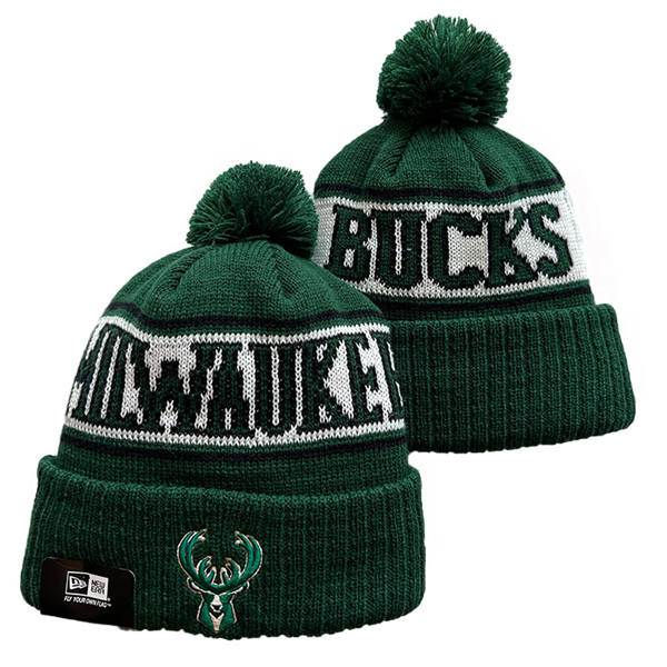 NBA Milwaukee Bucks Green White Green Cuffed Pom Knit Hat YD2503212 (1)