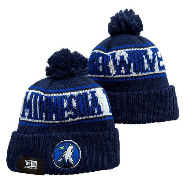 NBA Minnesota Timberwolves Navy White Blue Cuffed Pom Knit Hat YD2503212 (1)