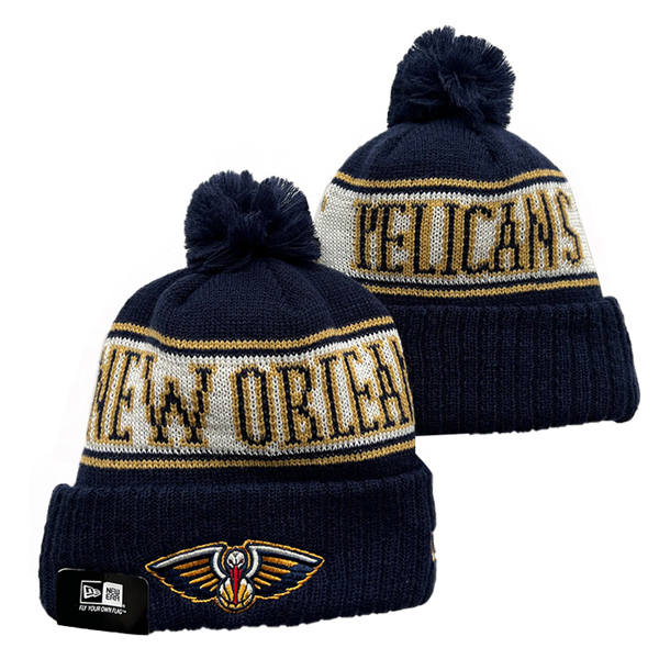 NBA New Orleans Pelicans navy white primary logo Cuffed Pom Knit Hat YD2503212