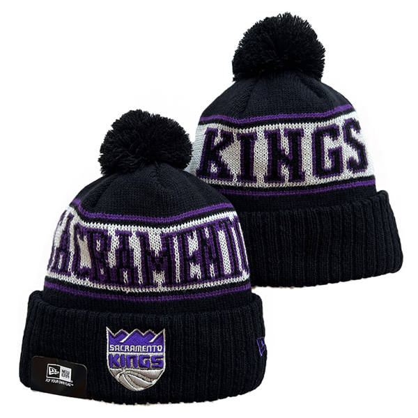NBA Sacramento Kings Black white Purple Cuffed Pom Knit Hat YD2503212 (1)