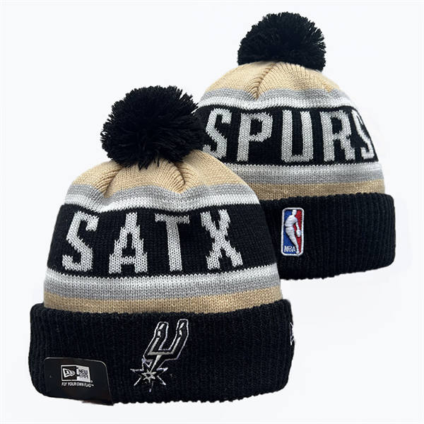 NBA San Antonio Spurs Black cream white Cuffed Pom Knit Hat YD2503212 (1)