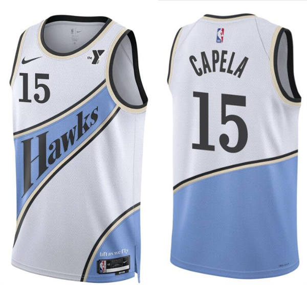 Mens Atlanta Hawks #15 Clint Capela White Blue 2024-25 City Edition Swingman Player Jersey