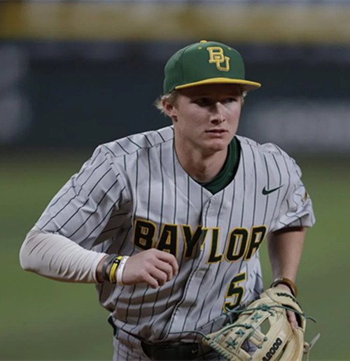 Mens Youth Baylor Bears #5 Pearson Riebock White Pintripe College Baseball Game Jersey