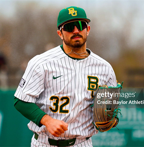 Mens Youth Baylor Bears #32 Caleb Bergman White Pinstripe College Baseball Game Jersey