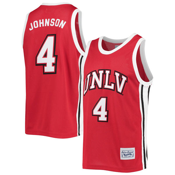 Mens UNLV Rebels #4 Larry Johnson Red Retro Brand Commemorative Basketball Jersey