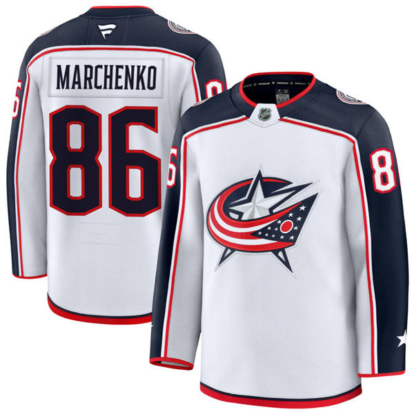 Mens Columbus Blue Jackets #86 Kirill Marchenko Fanatics White Away Player Jersey