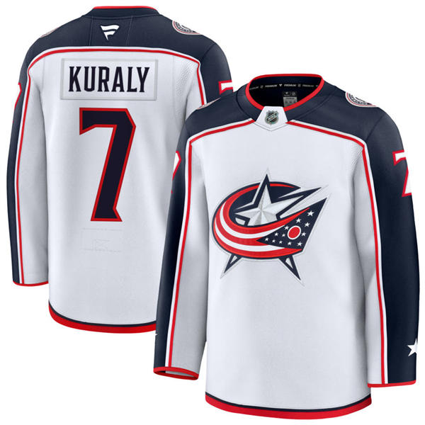 Mens Columbus Blue Jackets #7 Sean Kuraly Fanatics White Away Player Jersey
