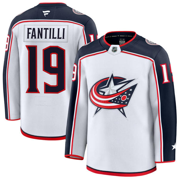 Mens Columbus Blue Jackets #19 Adam Fantilli Fanatics White Away Player Jersey