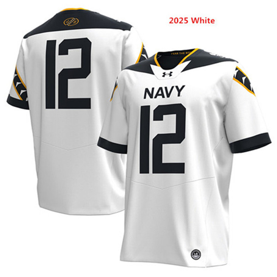 Mens Youth Navy Midshipmen Custom 2025 White College Football Game Jersey