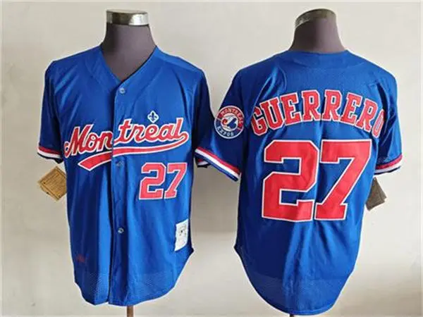 Men's Montreal Expos #27 VLADIMIR GUERRERO 2002 Royal Majestic Throwback Baseball Jersey