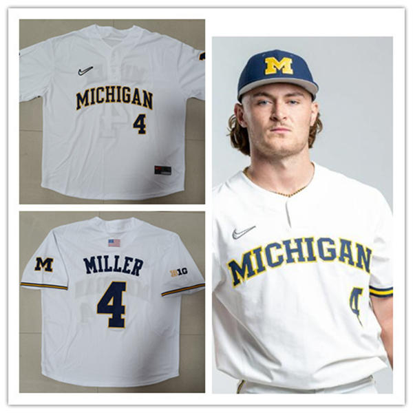 Mens Youth Michigan Wolverines #4 Noah Miller White two-Button Pullover Limited Baseball Jersey