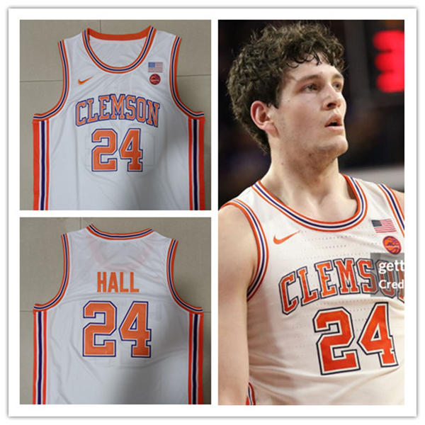 Mens Youth Clemson Tigers #24 PJ Hall White Classics Basketball Limted Jersey