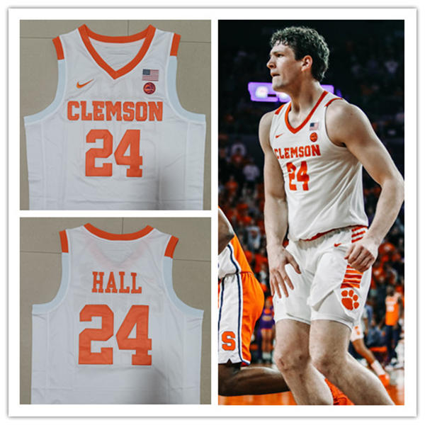 Mens Youth Clemson Tigers #24 PJ Hall White Basketball Game Jersey