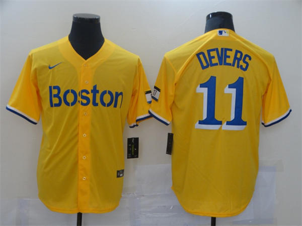 Youth Boston Red Sox #11 Rafael Devers Yellow With Name City Connect Jersey