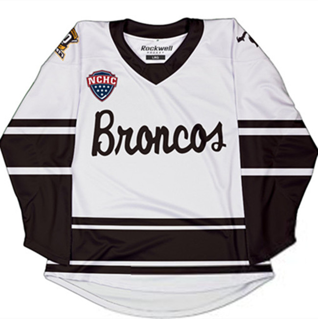 Mens Youth Western Michigan Broncos Custom White 50th Anniversary NCAA College Hockey Jersey