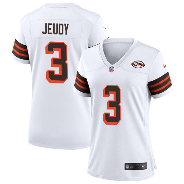 Womens Cleveland Browns #3 Jerry Jeudy Nike White 1946 Collection 75th Anniversary Jersey