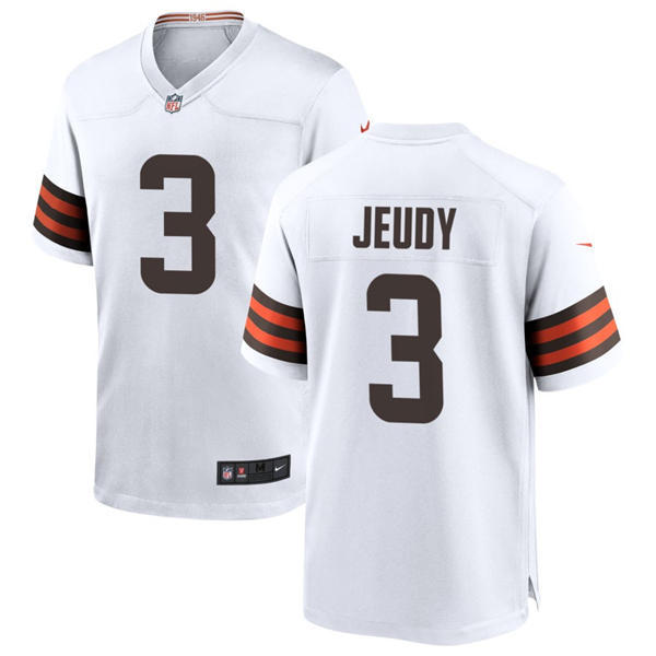 Mens Cleveland Browns #3 Jerry Jeudy Nike White Away Vapor Limited Jersey