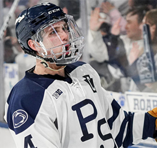 Mens Youth Penn State Nittany Lions #4 Simon Mack 2025 Throwback College Hockey Game Jersey