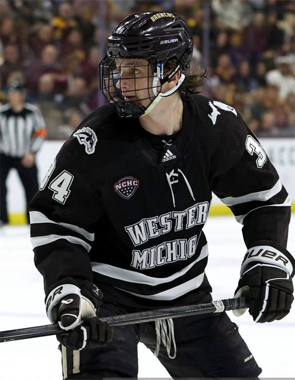 Mens Youth Western Michigan Broncos #34 Owen Michaels 2025 Brown College Hockey Game Jersey