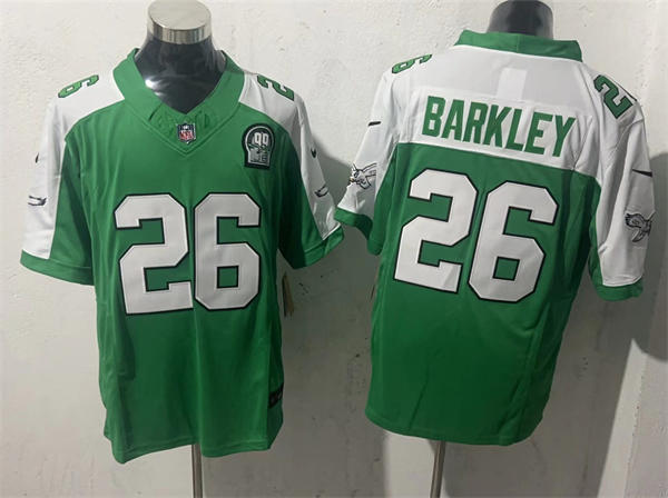Mens Philadelphia Eagles #26 Saquon Barkley Green White Gratitude F.U.S.E. Limited Jersey