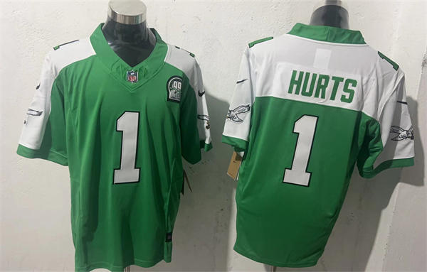 Mens Philadelphia Eagles #1 Jalen Hurts Green White Gratitude F.U.S.E. Limited Jersey