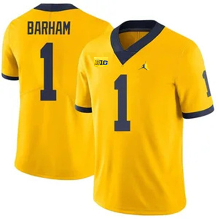 Mens Youth Michigan Wolverines #1 Jaishawn Barham Gold College Football Game Jersey