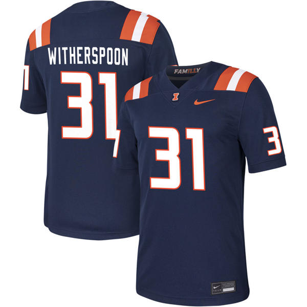 Mens Youth Illinois Fighting Illini #31 Devon Witherspoon 2025 Navy Football Jersey 