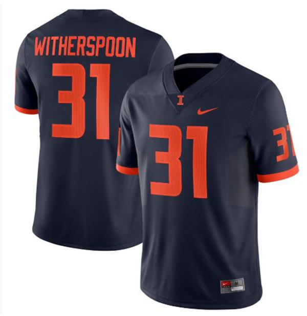 Mens Youth Illinois Fighting Illini #31 Devon Witherspoon 2022 Navy Football Game Jersey