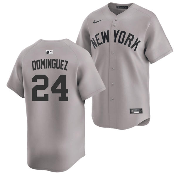 Mens New York Yankees #24 Jasson Dominguez Nike Away Limited Jersey Gray With Name