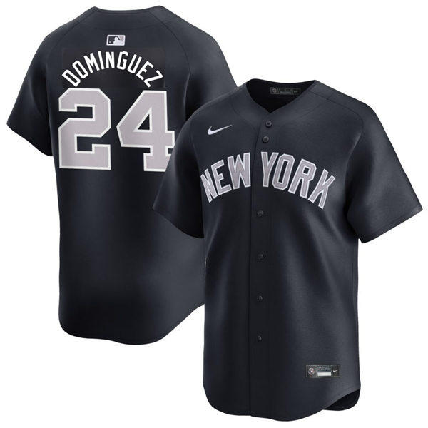 Mens New York Yankees #24 Jasson Dominguez Nike Navy Alternate 2nd with Name New York Limited Jersey
