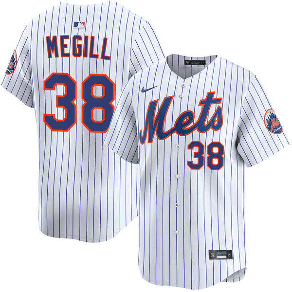 Mens New York Mets #38 Tylor Megill Nike Home White Pinstripe Limited Player Jersey