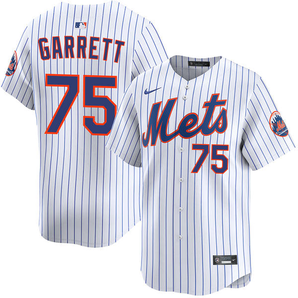 Mens New York Mets #75 Reed Garrett Nike Home White Pinstripe Limited Player Jersey