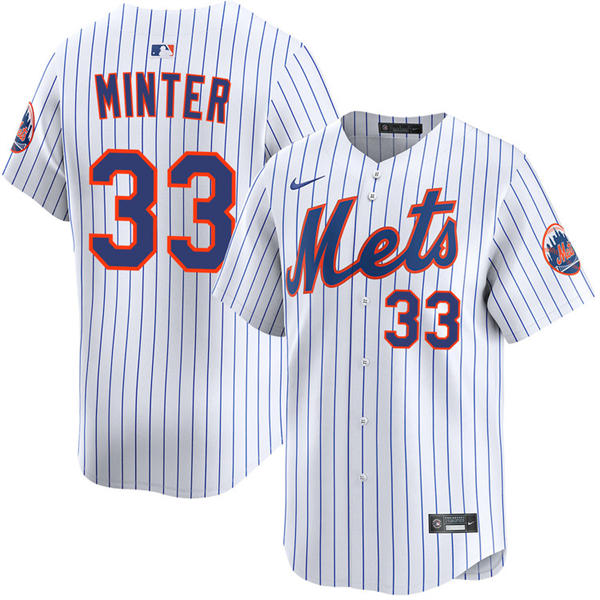 Mens New York Mets #33 A.J. Minter Nike Home White Pinstripe Limited Player Jersey