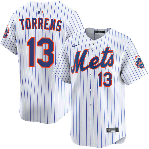 Mens New York Mets #13 Luis Torrens Nike Home White Pinstripe Limited Player Jersey