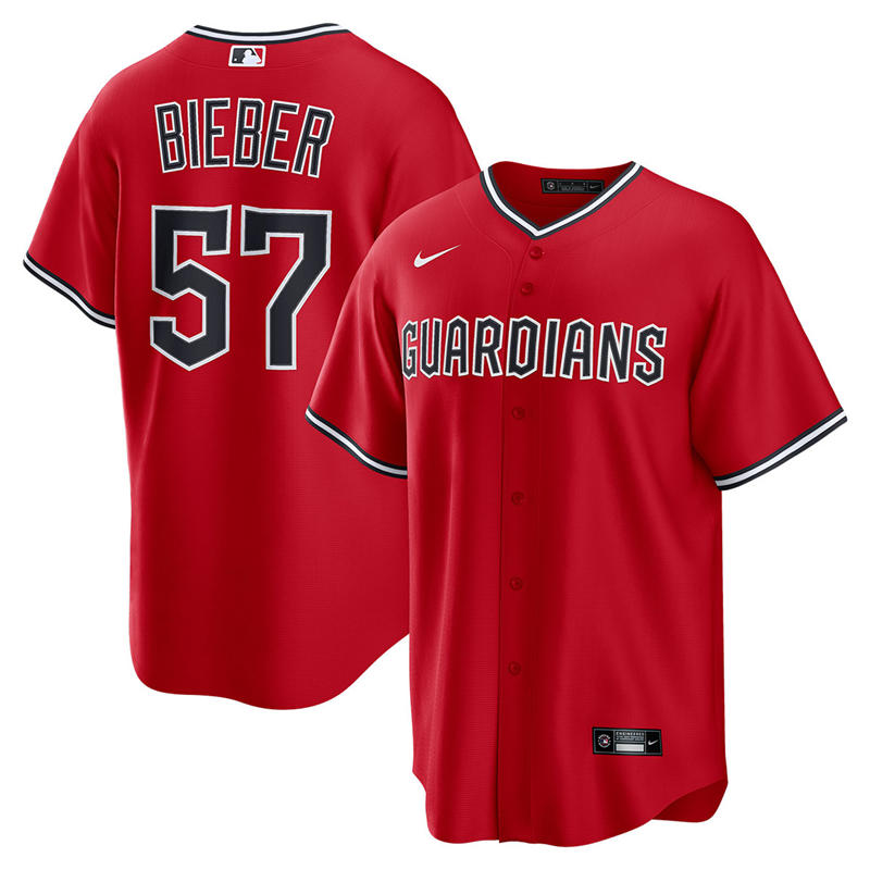 Youth Cleveland Guardians #57 Shane Bieber Nike 2025 Red Alternate Limited Player Jersey