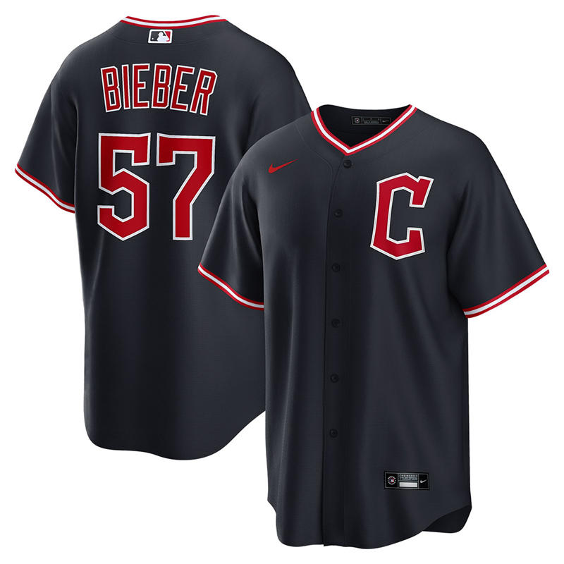 Youth Cleveland Guardians #57 Shane Bieber Nike 2025 Navy Alternate Limited Player Jersey