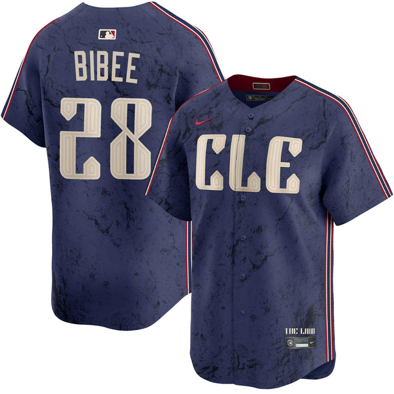Youth Cleveland Guardians #28 Tanner Bibee Nike Navy City Connect Limited Player Jersey