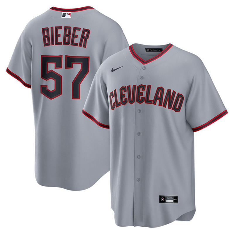 Youth Cleveland Guardians #57 Shane Bieber Nike 2025 Gray Road Limited Player Jersey