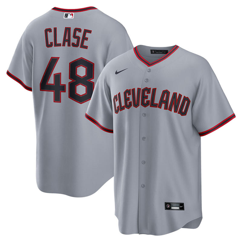 Mens Cleveland Guardians #48 Emmanuel Clase Nike 2025 Gray Road Limited Player Jersey