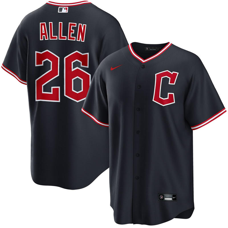 Mens Cleveland Guardians #26 Logan Allen Nike 2025 Navy Alternate Limited Player Jersey